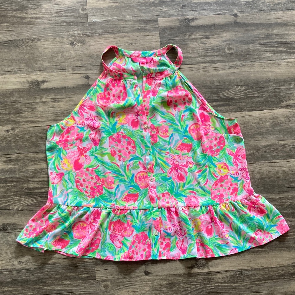 Lilly Pulitzer Fruit Print Peplum Top. Size XL